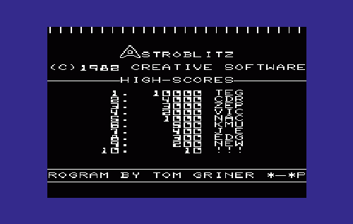 Astroblitz title screen for Vic-20